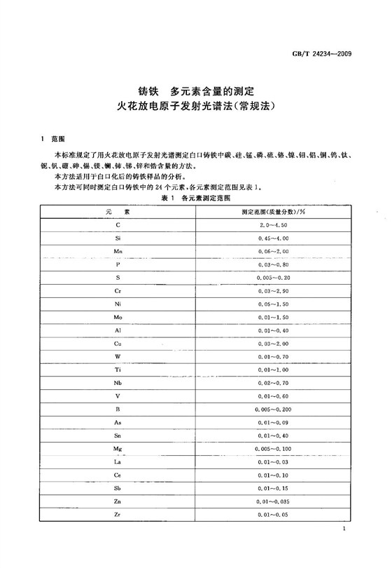 铸铁光谱检测国标