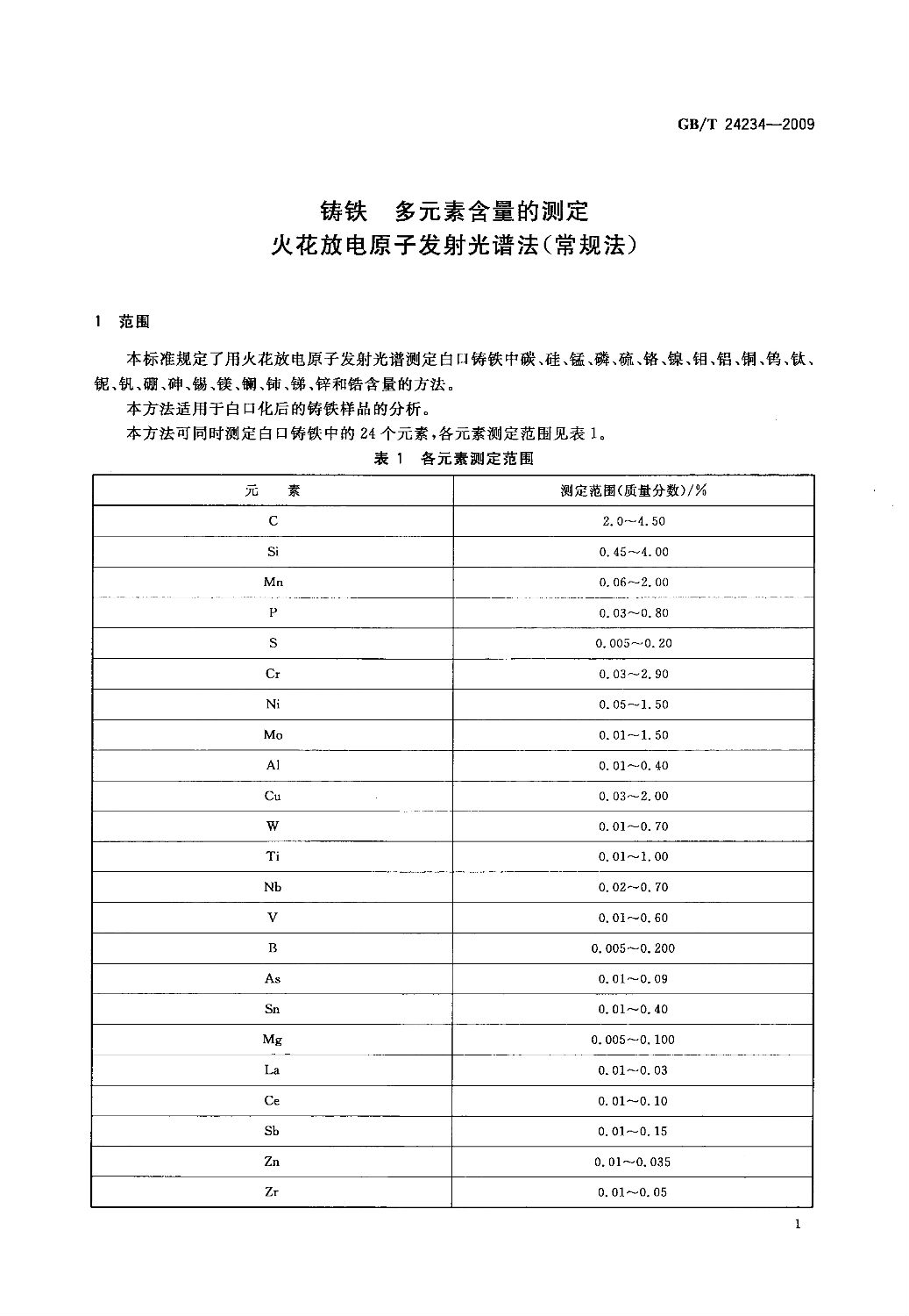 铸铁光谱检测国标